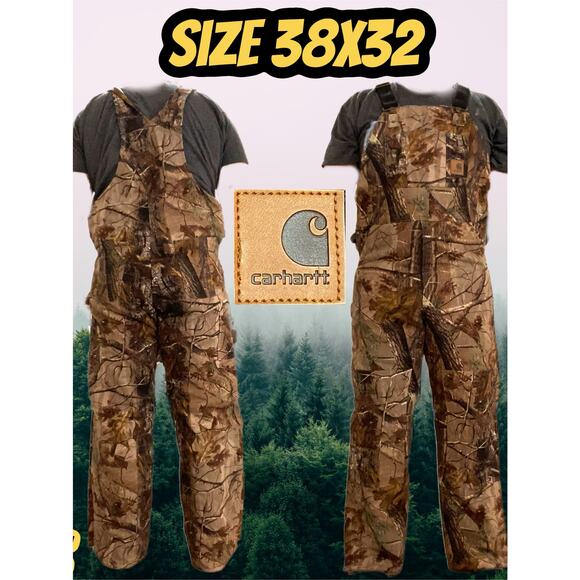 Carhartt Camo Bib Overalls – Size 38x32, Insulated Realtree Hunting Gear - Picture 1 of 14